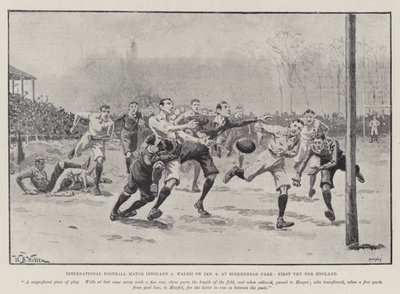 Internationales Fußballspiel (England gegen Wales) am 6. Januar im Birkenhead Park, Erster Versuch für England von William Barnes Wollen
