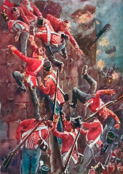 Die 5. Division stürmt durch Eskalation die Wälle von San Vincente bei der Einnahme von Badajoz, 6. April von William Barnes Wollen