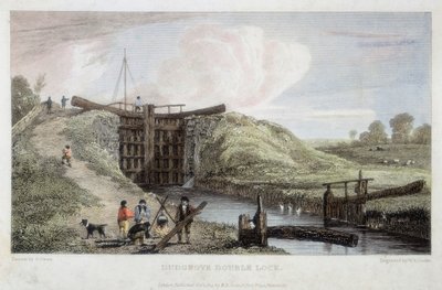 Dudgrove-Doppelschleuse oberhalb von Lechlade, Thames und Severn Kanal, 1814 von William Bernard Cooke