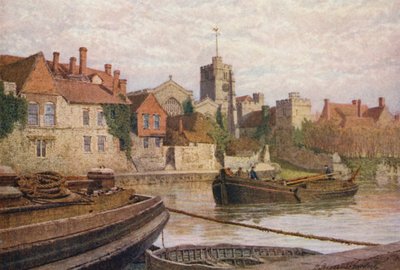 Maidstone, Rückseite des alten Palastes, die Kirche und das alte College von der anderen Seite des Medway von William Biscombe Gardner