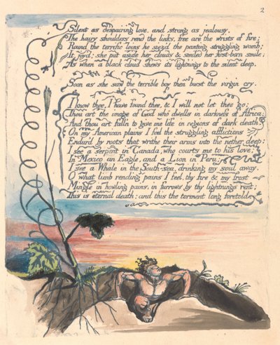 Amerika. Eine Prophezeiung, Tafel 4, Still wie verzweifelte Liebe.... von William Blake