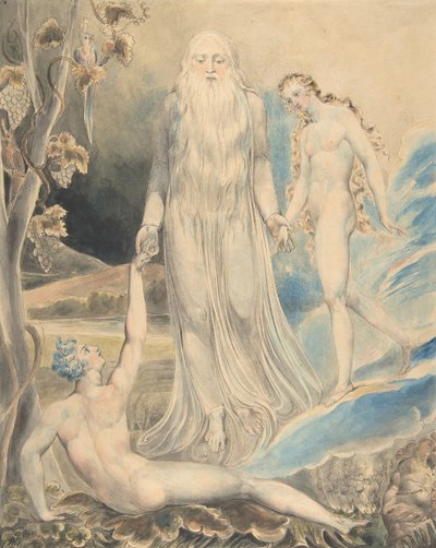 Engel der göttlichen Gegenwart bringt Eva zu Adam Die Erschaffung Evas..., recto..., 1803 von William Blake