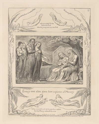 Buch Hiob, Platte 19, Jeder gab ihm auch ein Stück Geld von William Blake