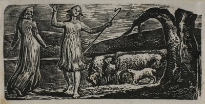 Colinet geht traurig: Gespaltener Stamm rechts, aus Die Hirtengedichte von Virgil von William Blake