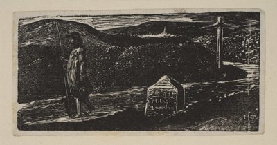 Colinets Reise, Meilenstein markiert LXII Meilen nach London, aus Thorntons Pastoralen von V..., 1821 von William Blake