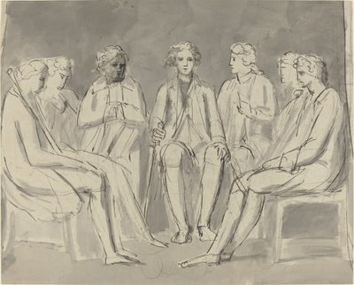 Gruppe von Männern, die im Kreis sitzen [recto] von William Blake