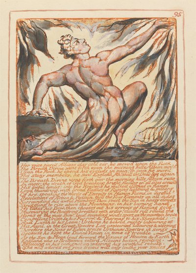 „Ihre Stimme durchdrang Albions lehmkaltes Ohr...“ (Tafel 95) von William Blake