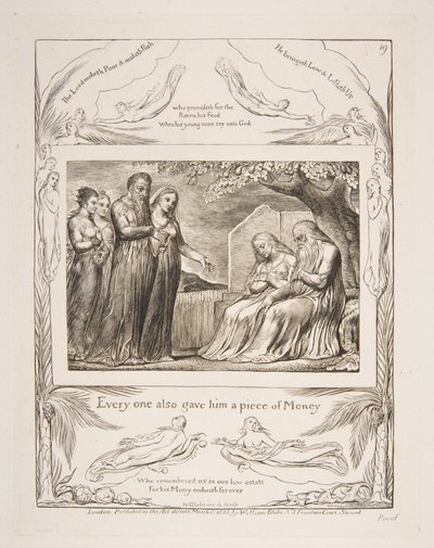 Hiob nimmt Almosen an, aus Illustrationen des Buches Hiob, 1825-26 von William Blake