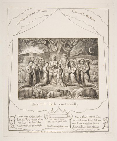 Hiob und seine Familie, aus Illustrationen des Buches Hiob von William Blake