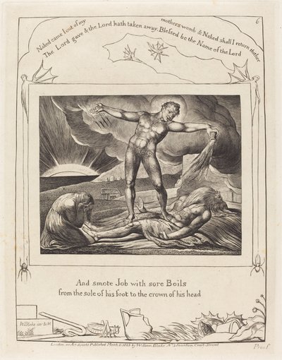 Satan schlägt Hiob mit Geschwüren von William Blake