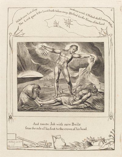 Satan schlägt Hiob mit Geschwüren von William Blake