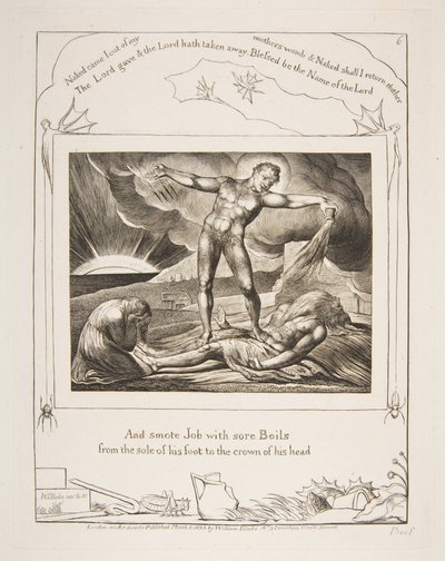 Satan schlägt Hiob mit Geschwüren, aus Illustrationen des Buches Hiob, 1825-26 von William Blake