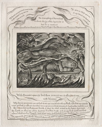 Das Buch Hiob: Pl. 11, Mit Träumen auf meinem Bett erschreckst du mich und ängstigst mich / mit Visionen von William Blake