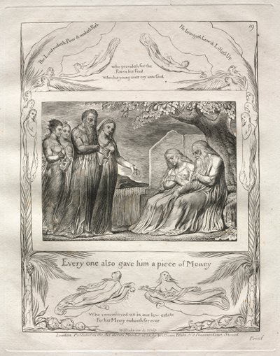 Das Buch Hiob: Pl. 19, Jeder gab ihm auch ein Stück Geld von William Blake