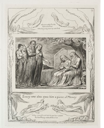 Das Buch Hiob: Pl. 19, Jeder gab ihm auch ein Stück Geld, 1825 von William Blake