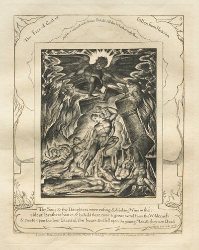 Das Buch Hiob: Pl. 3, Deine Söhne und Töchter aßen und tranken Wein im Haus ihres ältesten Bruders von William Blake