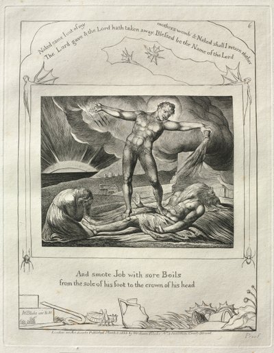 Das Buch Hiob: Pl. 6, Und schlug Hiob mit bösen Geschwüren von der Fußsohle... 1825 von William Blake