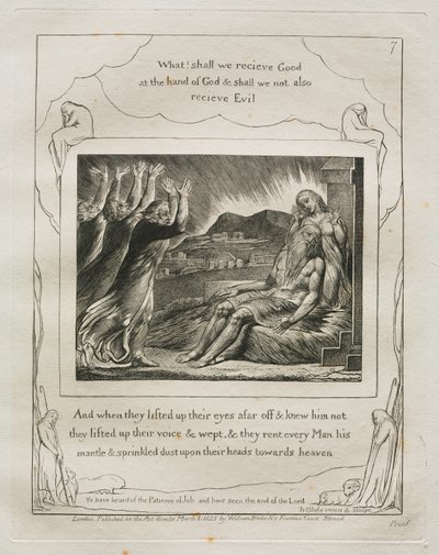 Das Buch Hiob: Pl. 7, Und als sie ihre Augen von ferne aufhoben und ihn nicht erkannten... von William Blake