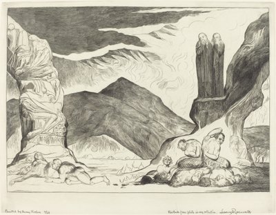 Der Kreis der Fälscher; Dante und Virgil halten sich wegen des Gestanks die Nasen zu von William Blake