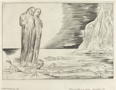 Der Kreis der Verräter; Dantes Fuß trifft Bocca degli Abbate von William Blake