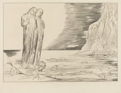Der Kreis der Verräter; Dantes Fuß trifft Bocca degli Abbate von William Blake