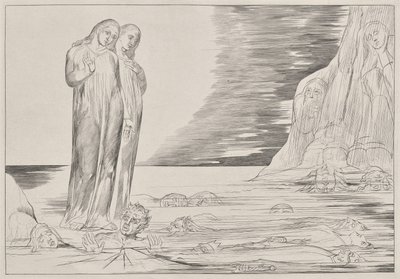 Der Kreis der Verräter: Dantes Fuß tritt Bocca degli Abbate, aus Dantes Inferno, Canto XXXII Illustration zu Dantes Die Göttliche Komödie von William Blake