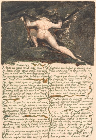 Das Erste Buch von Urizen, Tafel 9, "Kapitel: IV | 1 Zeitalter über Zeitalter rollten über ihn . . . ." (Bentley 10) von William Blake