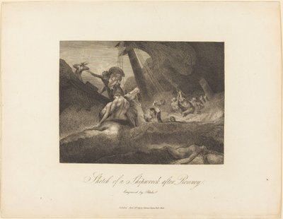 Skizze eines Schiffswracks von William Blake after George Romney