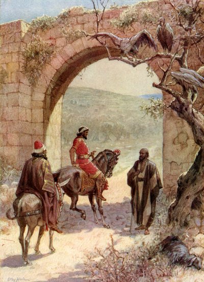 Ahab und Elia treffen sich - Bibel von William Brassey Hole