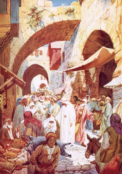 Jesus heilt eine Frau in der Menge auf dem Weg zum Haus des Jairus von William Brassey Hole