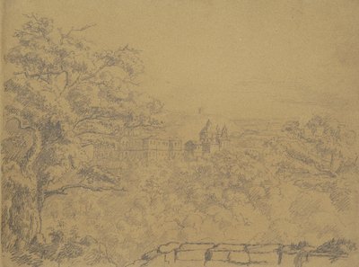 Recto: Ländliche Landschaft mit Kloster von William Brockedon