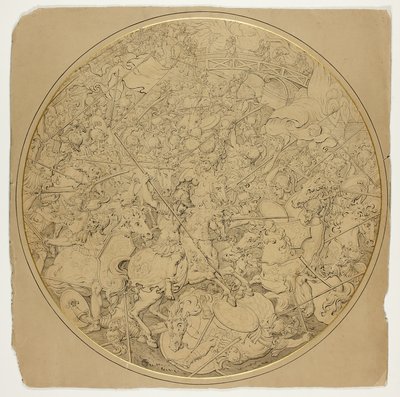Zeremonieller Schild mit Geschichten von Marcus Curtius und Mutius Scaevola von William Burgess