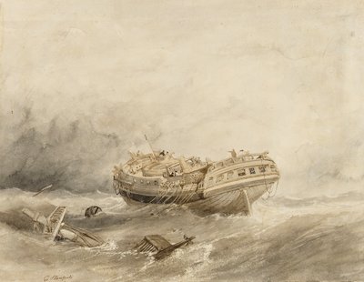 Ein Handelsschiff entgleist in der Ruhe nach dem Sturm von William Clarkson Stanfield
