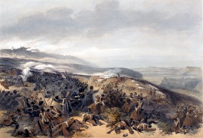 Zweiter Angriff der Wachen, als sie die Zwei-Geschütz-Batterie in der Schlacht von Inkerman zurückeroberten, graviert von Edmond Morin (1824-82) aus The Seat of War in the East - First Series, veröffentlicht von Colnaghi von William Crimea Simpson
