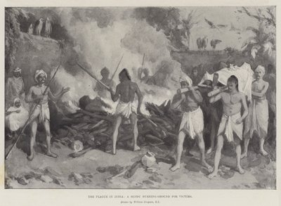 Die Pest in Indien, ein hinduistischer Verbrennungsplatz für Opfer von William Crimea Simpson