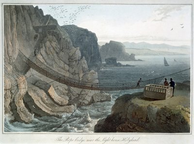 Die Hängebrücke in der Nähe des Leuchtturms, Holyhead, Anglesey, Wales, 1829 von William Daniell