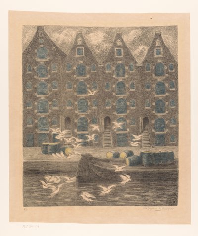 Lagerhäuser an der Brouwersgracht in Amsterdam von William Degouve de Nuncques (signed by artist)
