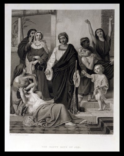 Die glücklichen Tage Hiobs, graviert von H. Bourne von William Dobson