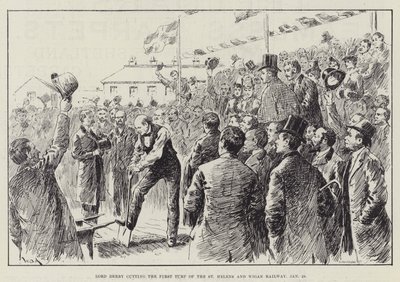 Lord Derby schneidet den ersten Rasen der St Helens und Wigan Railway, 28. Januar von William Douglas Almond