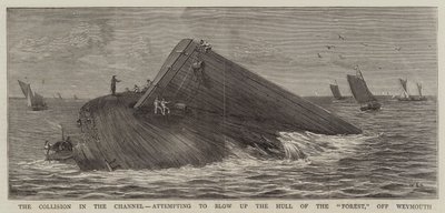 Die Kollision im Kanal, Versuch, den Rumpf der Forest vor Weymouth in die Luft zu sprengen von William Edward Atkins