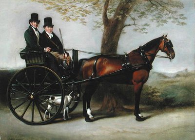 Zwei Herren in einer Kutsche auf dem Weg zur Jagd mit ihrem Pointer von William Edward Frost