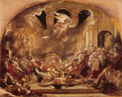 Der zerstörende Engel und Dämonen des Bösen unterbrechen die Orgien der Lasterhaften und Maßlosen von William Etty