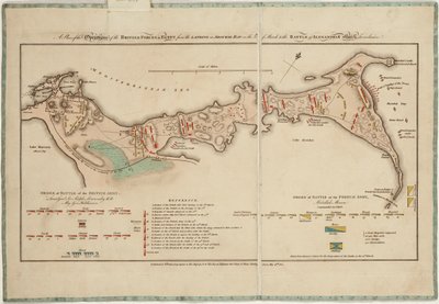 Plan der Operationen der britischen Streitkräfte in Ägypten von der Landung in der Aboukir-Bucht am 8. März bis zur Schlacht von Alexandria am 21. März von William Faden