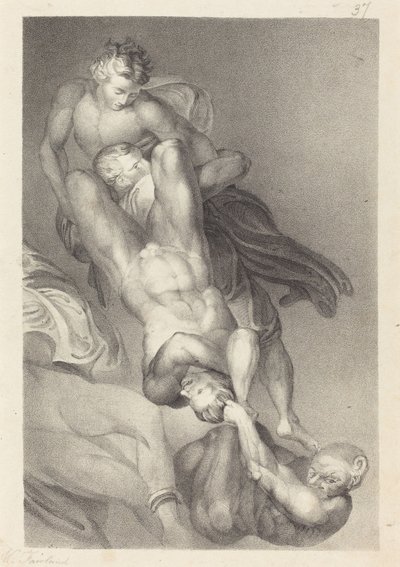 Teil des Jüngsten Gerichts von Michelangelo von William Fairland after John Flaxman