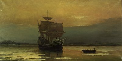 Die Mayflower bei ihrer Ankunft im Hafen von Plymouth, 1882 von William Formby Halsall