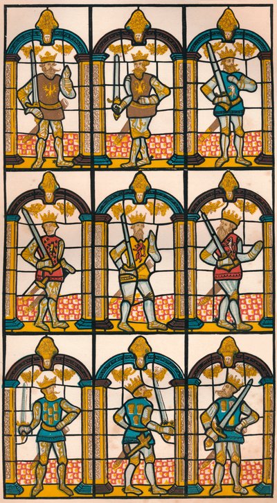 Bemaltes Fenster - Zwei sächsische Earls von Mercia und sieben normannische Earls von Chester, 1808 von William Fowler