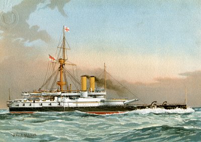 HMS Victoria, Royal Navy 1. Klasse Schlachtschiff, ca. 1890-1893 von William Frederick Mitchell