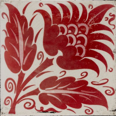 Fliese mit stilisierter Blume mit zwei Blättern und Ranken, 1882-1888 von William Frend De Morgan