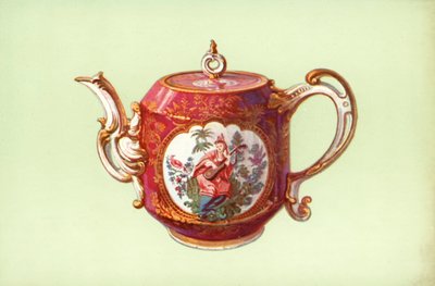 Teekanne, Chelsea, weinrot, mit Figuren nach Watteau von William Gibb