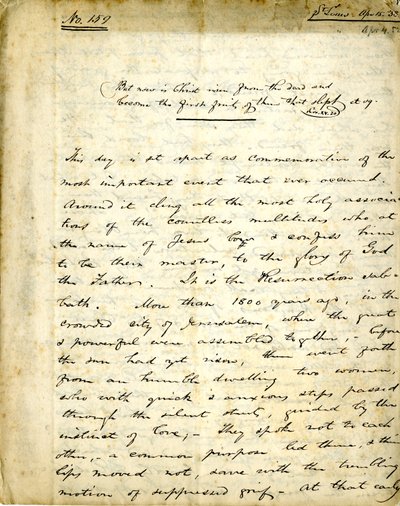 Manuskript der Predigt Nr. 159 von William Greenleaf Eliot, 15. April 1838 von William Greenleaf Eliot